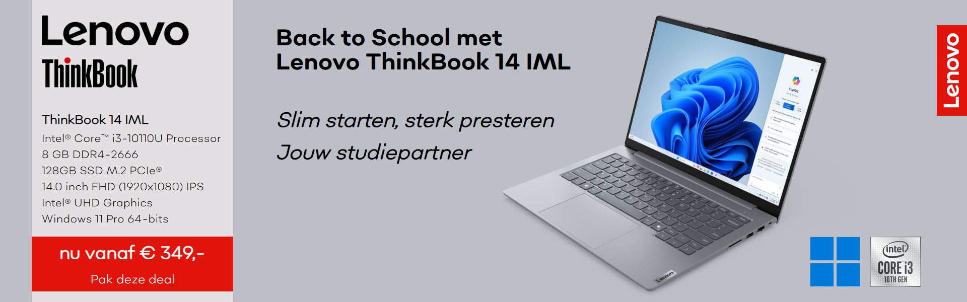 Lenovo ThinkBook 14 IML Laptop | Intel Core i3-10110U | 8 GB DDR4 2666 | 128 GB SSD PCIe + 1 TB HDD | 14.0 inch FHD 